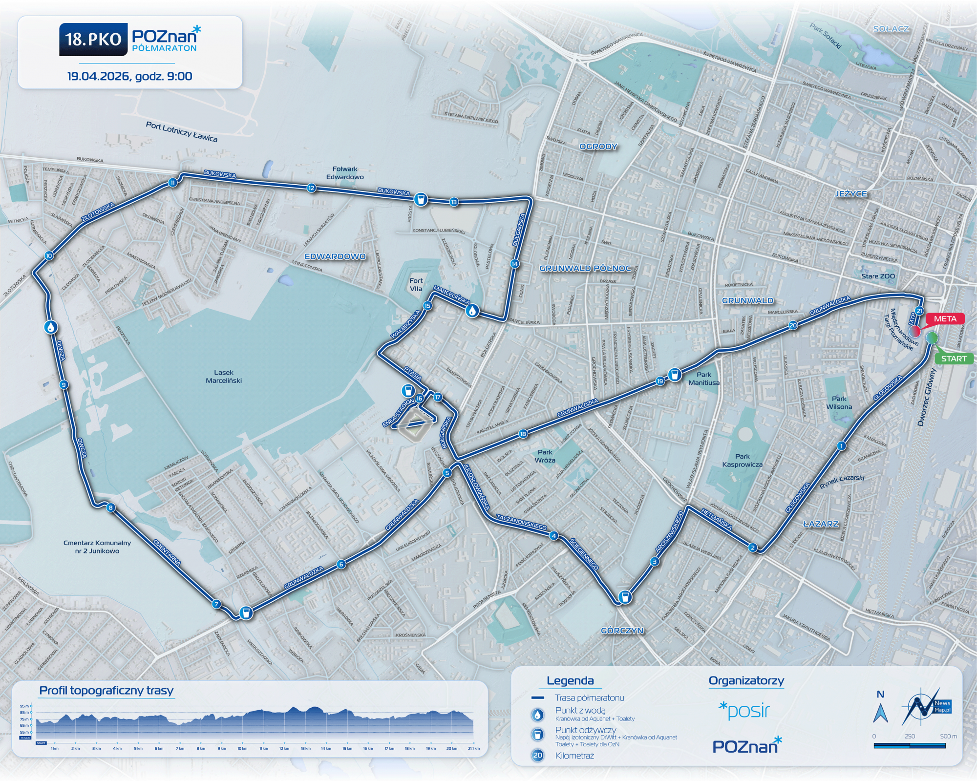 Mapa statyczna trasy 18. PKO Pólmaraton Poznań 2026 LekkiAS 2000x1599 - New route for the Poznań Half Marathon!