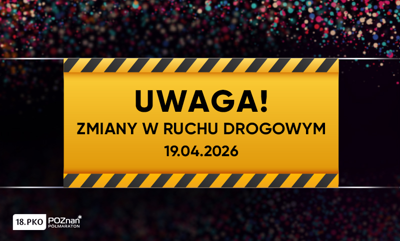Grafika zawierająca napis na żółtym tle Uwaga utrudnienia w ruchu.
